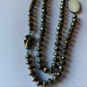 Necklace, pyrite, skull and mother of pearl